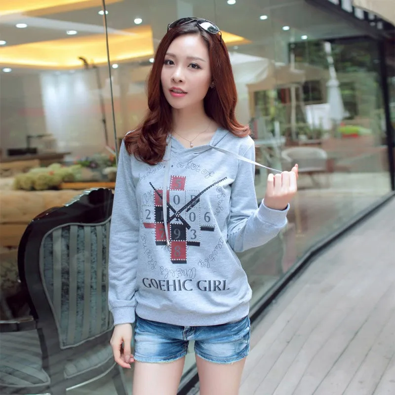 Women's Hoodie Clothing Pullover Jumper Clock Print Tops Shirt Blouse Sweatshirt SM6