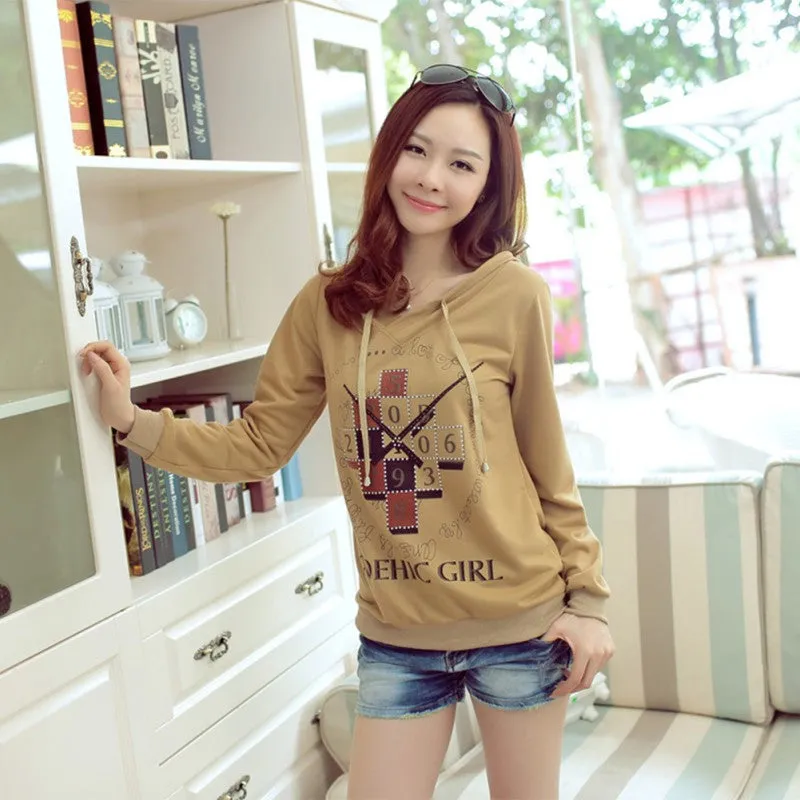 Women's Hoodie Clothing Pullover Jumper Clock Print Tops Shirt Blouse Sweatshirt SM6