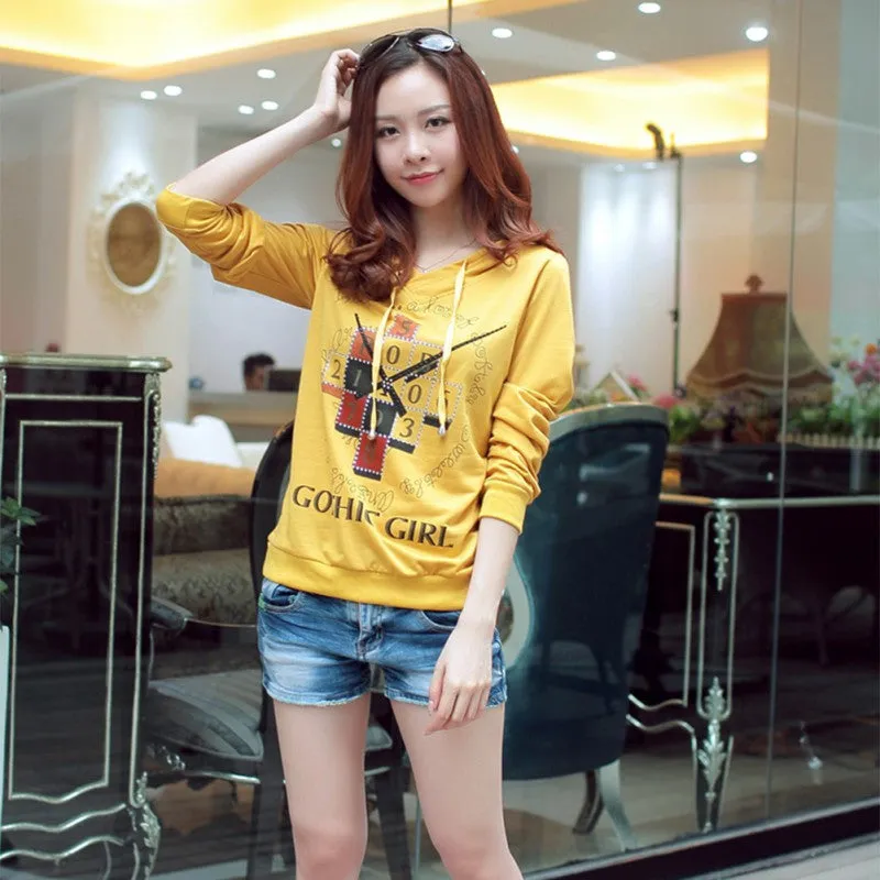 Women's Hoodie Clothing Pullover Jumper Clock Print Tops Shirt Blouse Sweatshirt SM6