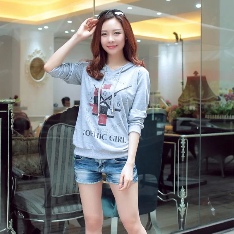 Women's Hoodie Clothing Pullover Jumper Clock Print Tops Shirt Blouse Sweatshirt SM6