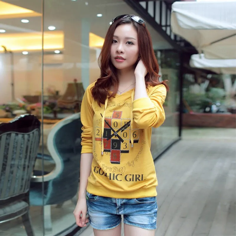 Women's Hoodie Clothing Pullover Jumper Clock Print Tops Shirt Blouse Sweatshirt SM6