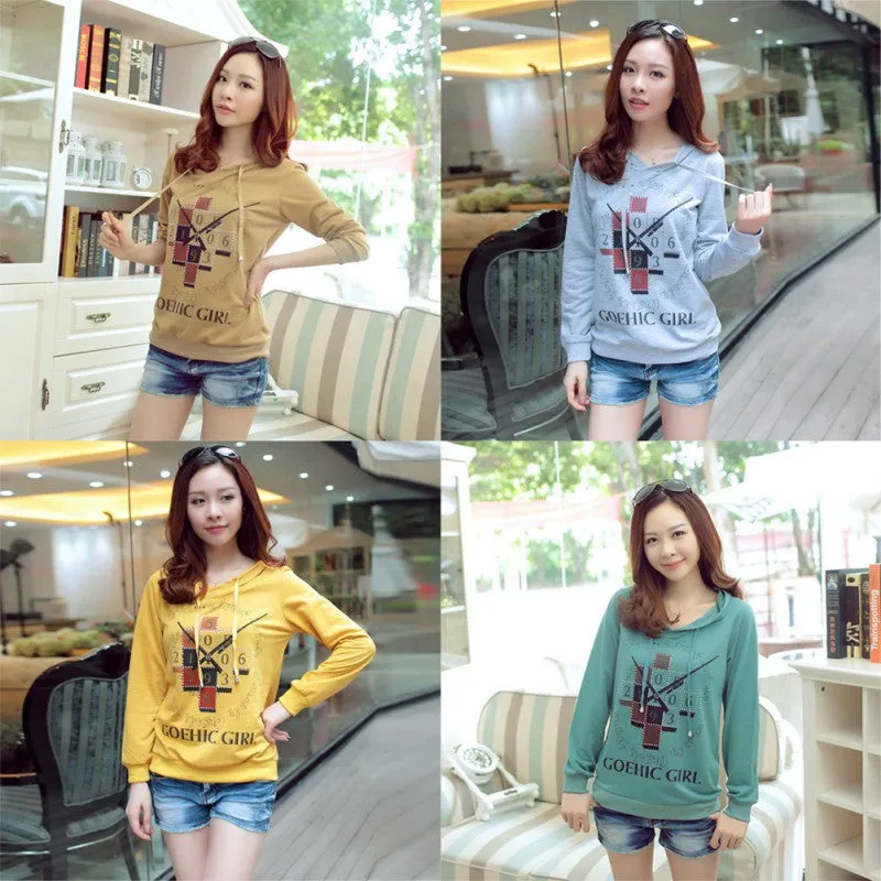 Women's Hoodie Clothing Pullover Jumper Clock Print Tops Shirt Blouse Sweatshirt SM6