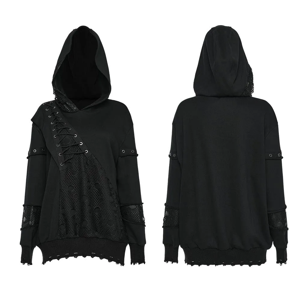 Women's Punk Mesh Splice Unedged Hoodies