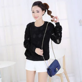 Women's small flower embroidery Hollow Out pullover sweatshirt Women thin Hoodies Black White color SM6