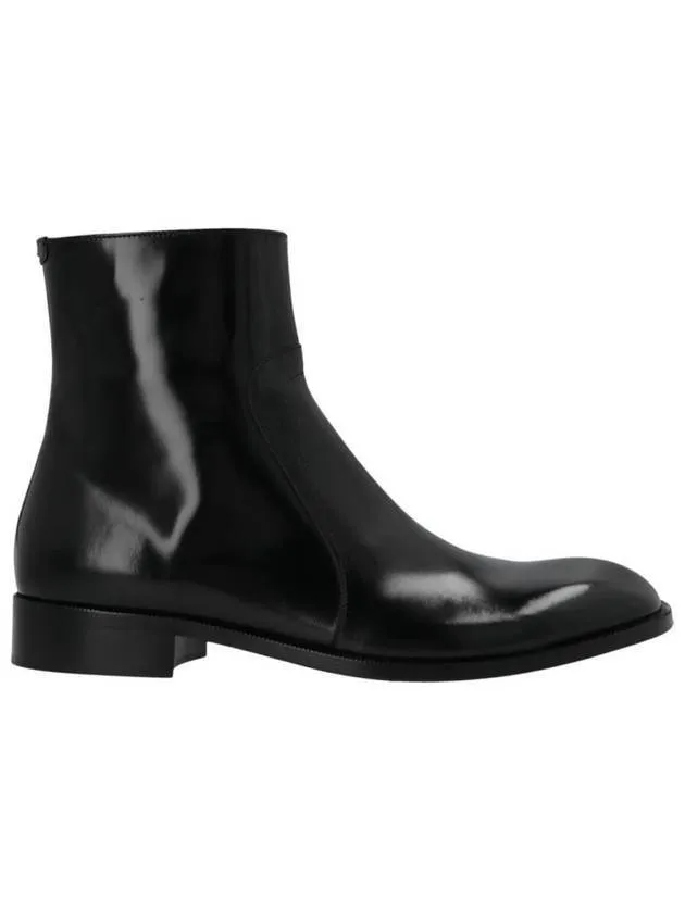 Zipper Calf Leather Ankle Boots Black