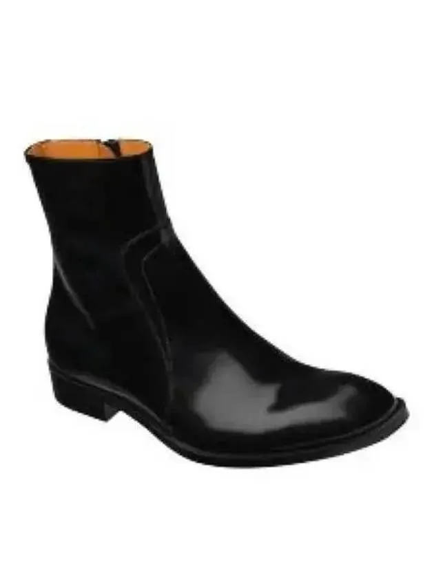 Zipper Calf Leather Ankle Boots Black